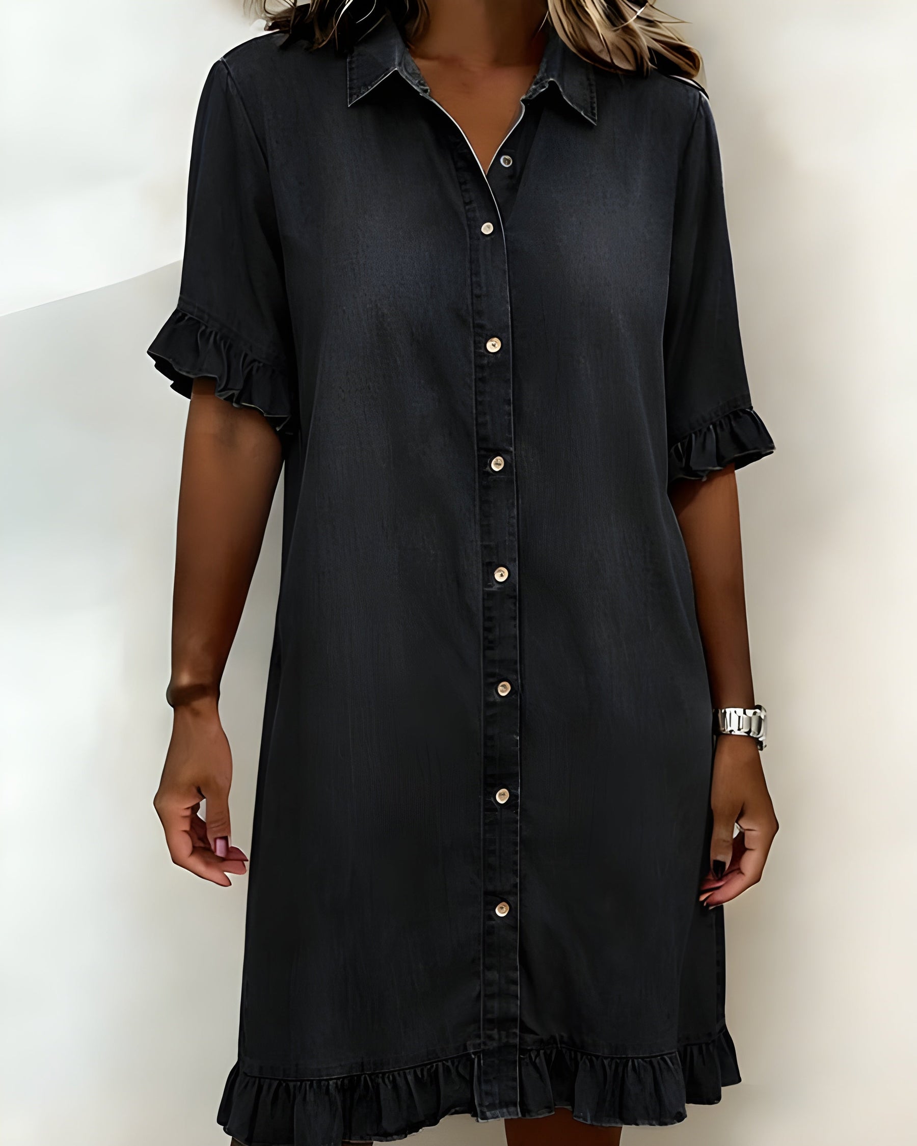 Katie | Effortlessly Flattering Ruched Denim Dress