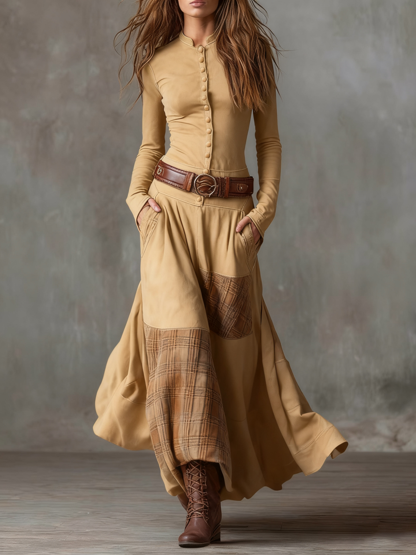 Natasha™ Vintage Plaid Suede Maxi Dress